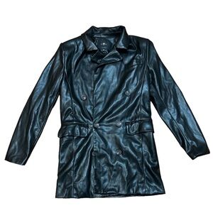 7 For All Mankind Women’s Double Breasted Faux Leather Coat Jacket Size M Black